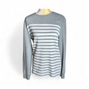 Banana Republic Striped Top  Size M Grey White Stripe Waffle Knit Long Sleeves